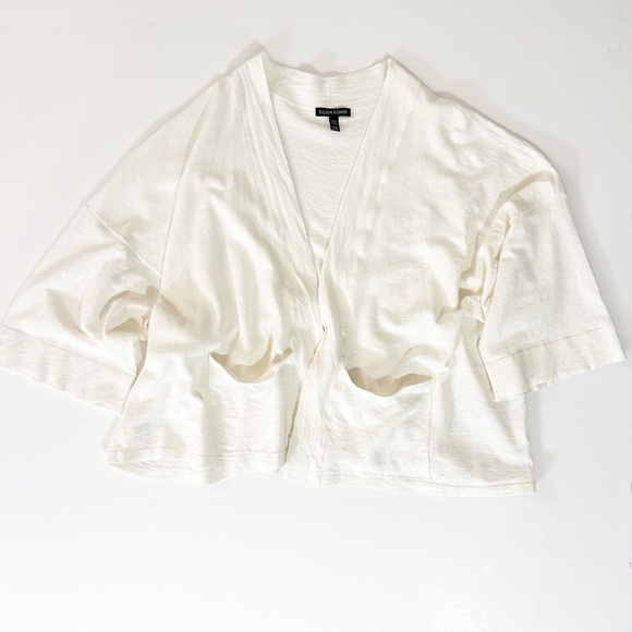Eileen Fisher Organic Linen Crepe Stretch Boxy 3/4 Sleeve Short Cardigan -XL - Picture 1 of 9
